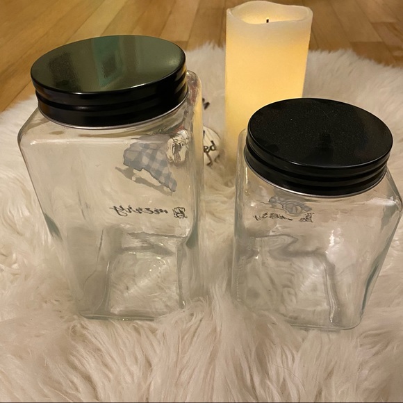 Christmas Black & White Buffalo Plaid Be Merry Ice Skate Set of (2) Canisters. - Picture 5 of 8